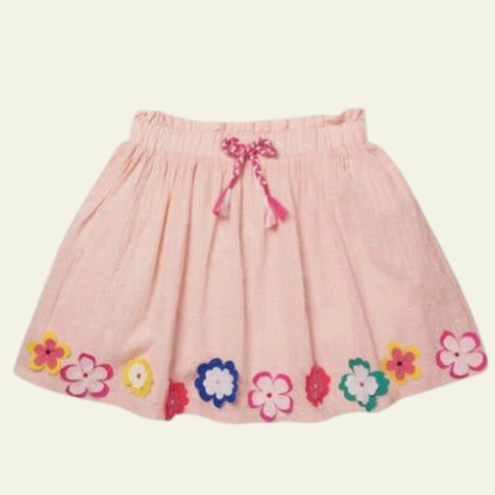 NWT Mini Boden Floral Appliqué Hula Flutter Skirt Size 7-8 OR 9-10